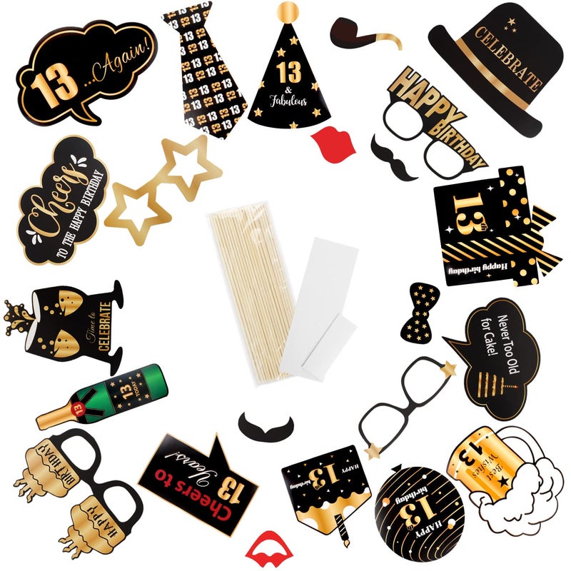 LINGTEER Happy 13th Birthday Party Photo Booth Props,Cheers to 13th Birthday Thirteen Years Old Bday Party Centerpieces Props Decorations Sign. - Image 3